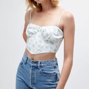 PacSun LA Hearts White Corset Top with Green Flowers size small NWOT